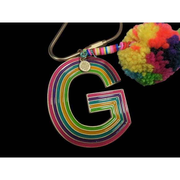Jane Marie G Initial Rainbow Keychain With Pompom Tassel - Picture 4 of 10